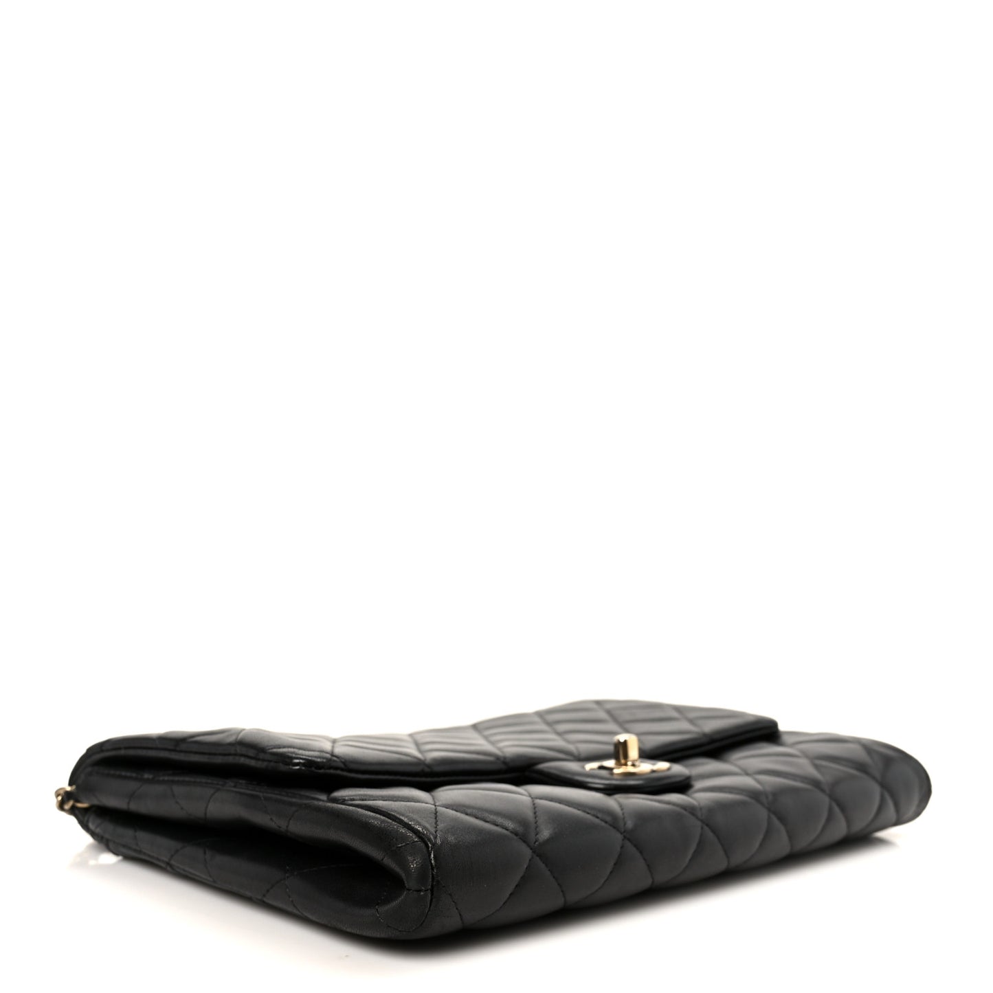 Lambskin Quilted Clutch With Chain Flap Black