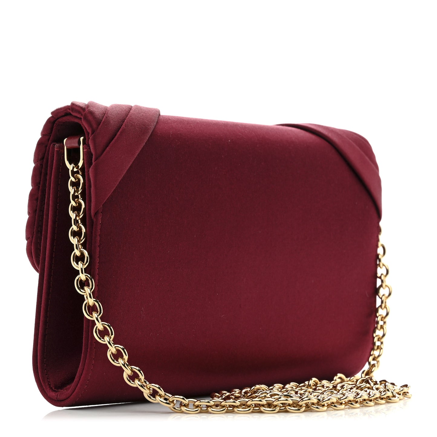 Satin Crystal Bow Chain Clutch Dark Red
