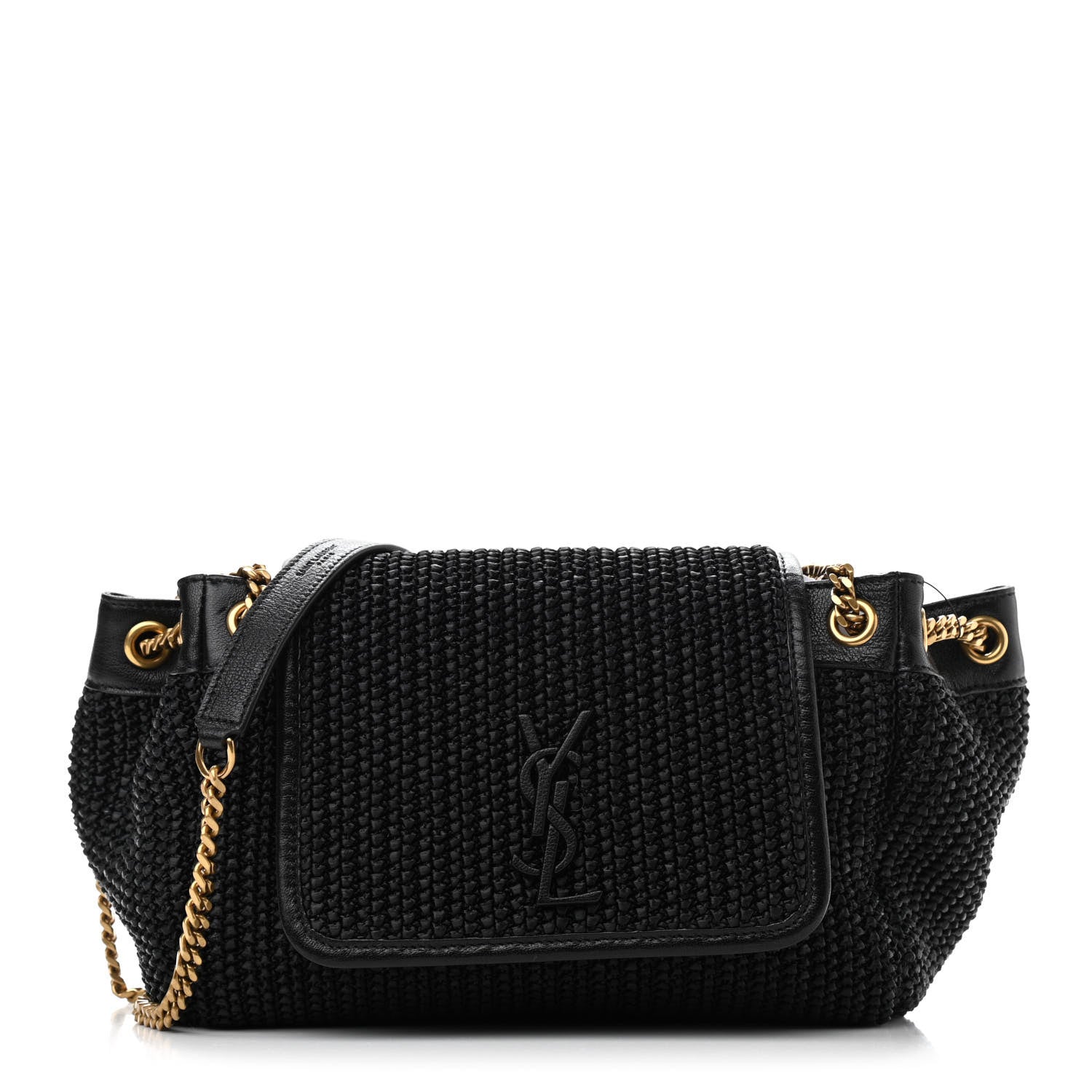 Saint Laurent Raffia Calfskin Small Nolita Shoulder Bag Black 1 of 10