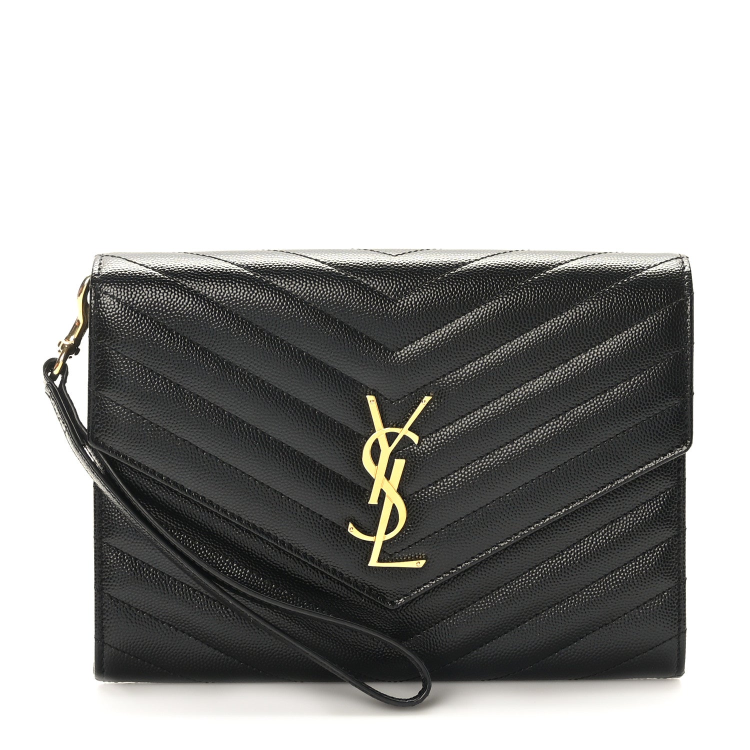 Saint Laurent Grain De Poudre Matelasse Chevron Monogram Envelope Clutch Black 1 of 8