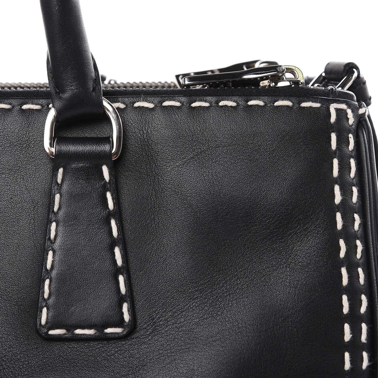 City Calf Hand Stitched Medium Galleria Double Zip Tote Black