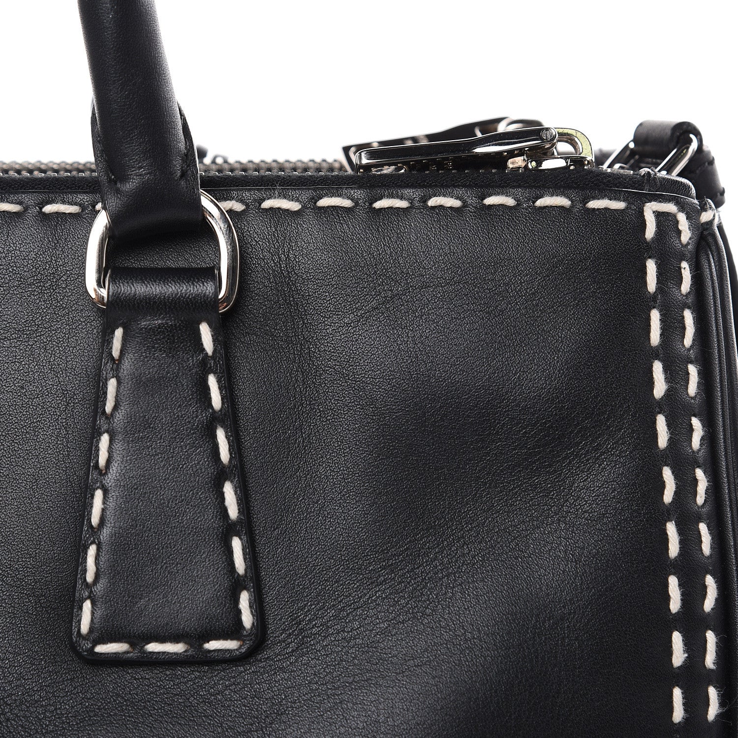 Prada City Calf Hand Stitched Medium Galleria Double Zip Tote Black 14 of 19
