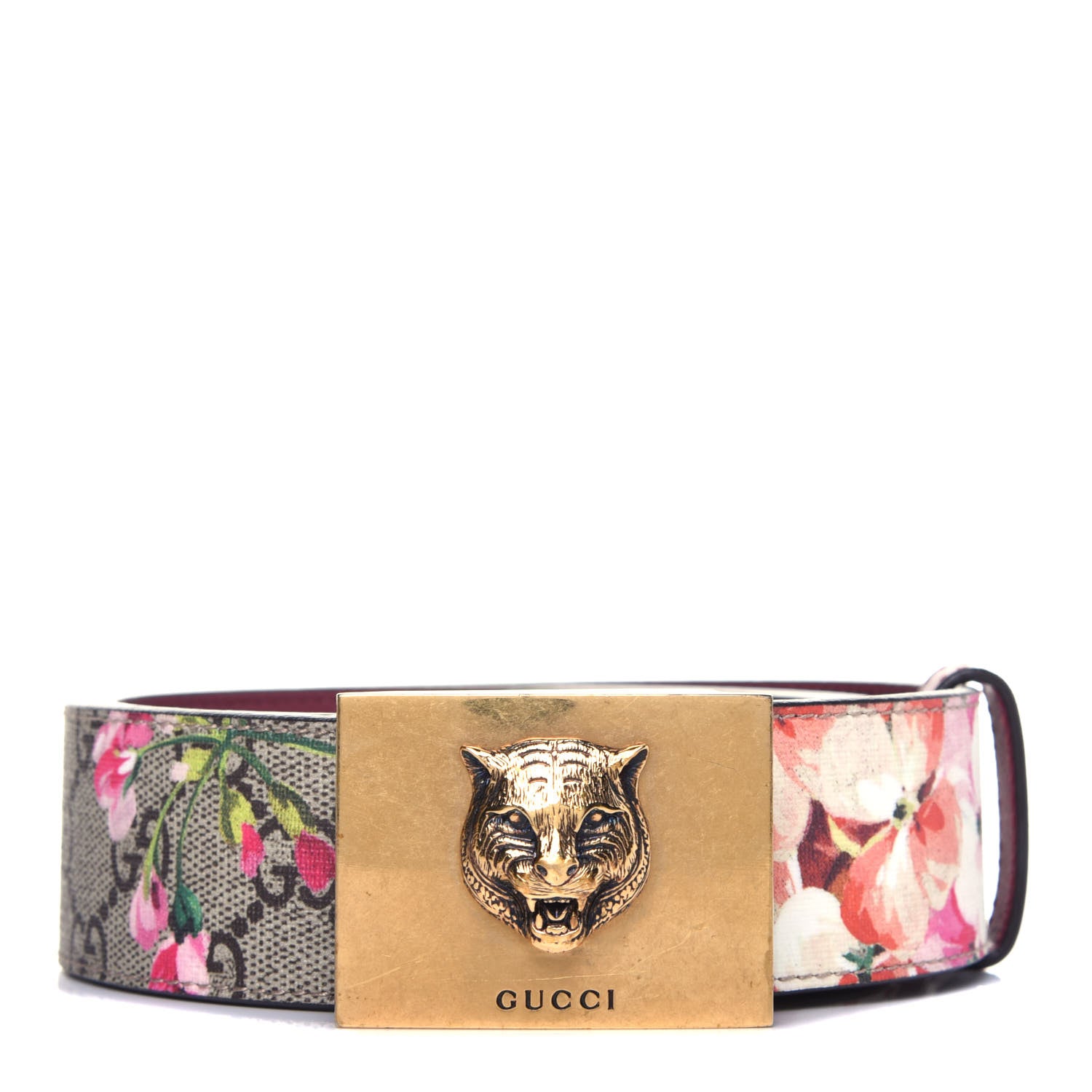 Gucci GG Plus Monogram Blooms Plaque Belt 85 34 Beige Multicolor Dry Rose 1 of 7