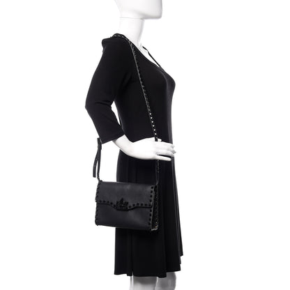 Valentino Garavani Vitello Monochrome Medium Rockstud Flip Lock Crossbody Bag Black 2 of 10