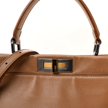 Fendi Vitello Seta Shiny Nappa Elaphe Medium Peekaboo Iconic Satchel Latte Blue 7 of 9
