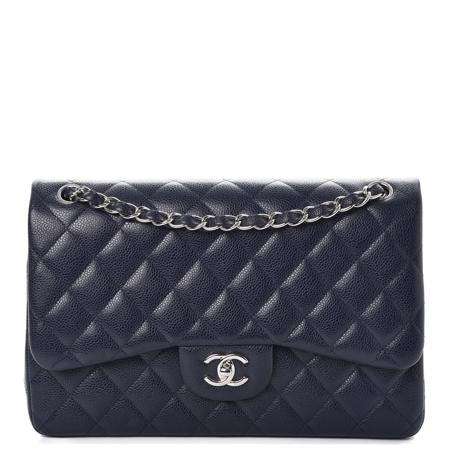 Caviar Quilted Jumbo Double Flap Navy Blue