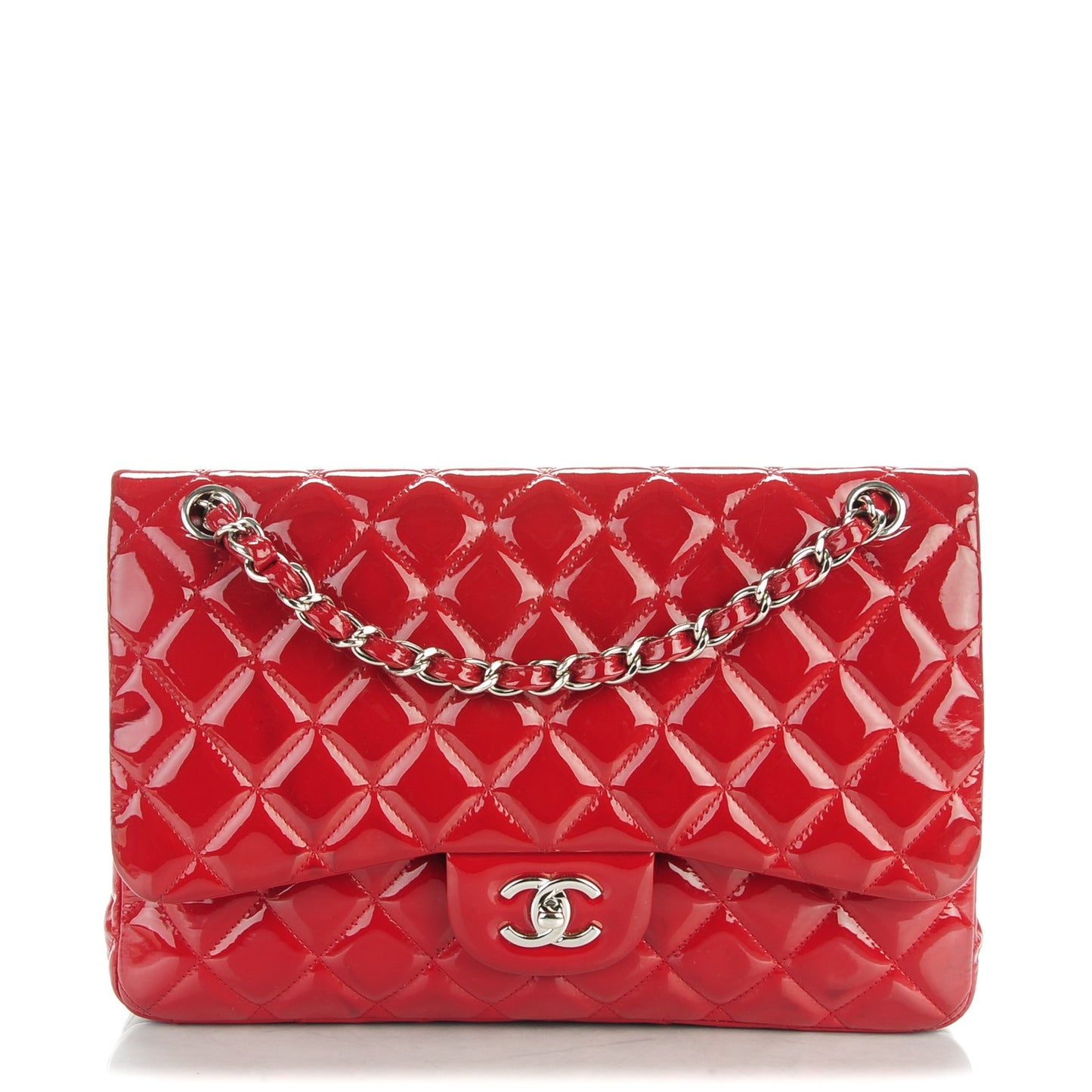 Patent Quilted Jumbo Double Flap Dark Red