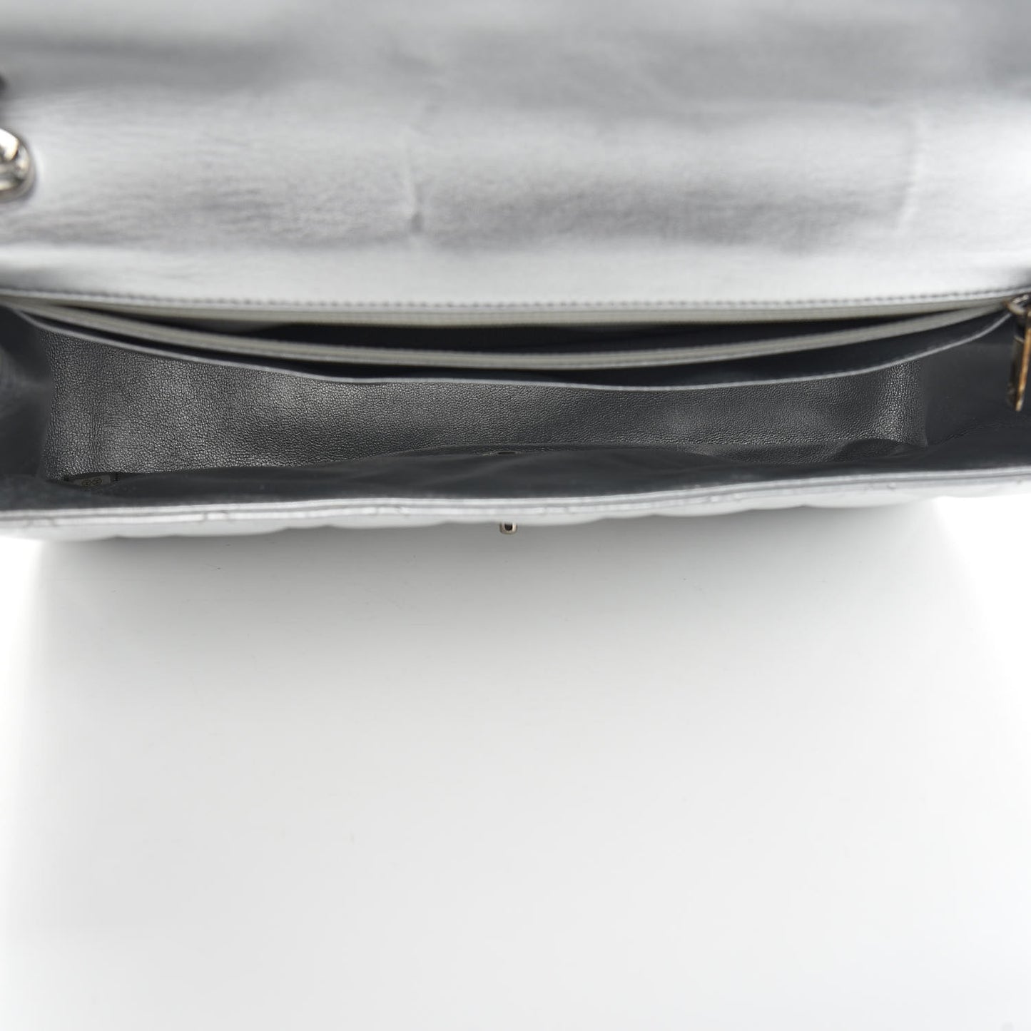 Metallic Lambskin Quilted Maxi Single Flap Silver