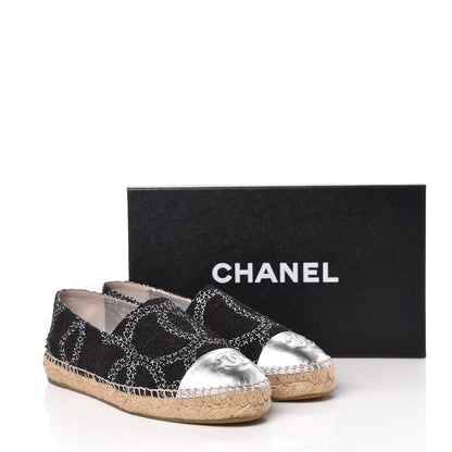 Chanel Tweed Lambskin CC Espadrilles 37 Black Silver 14 of 14
