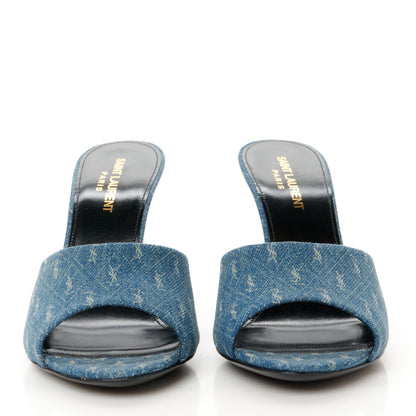 Saint Laurent Denim Monogram La 16 Mule Sandals 38.5 Blue Jeans 3 of 10