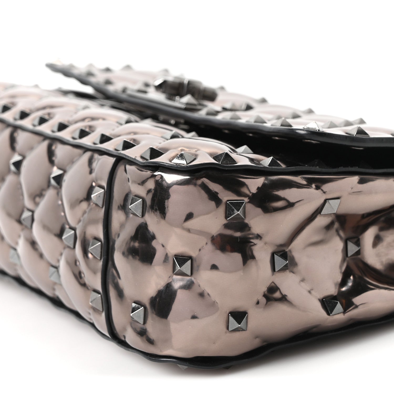 Valentino Garavani Metallic Patent Small Rockstud Spike Shoulder Bag Rutenio 9 of 9