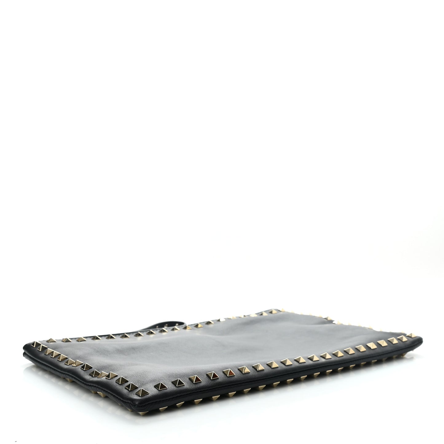 Vitello Large Rockstud Zip Wristlet Pouch Black