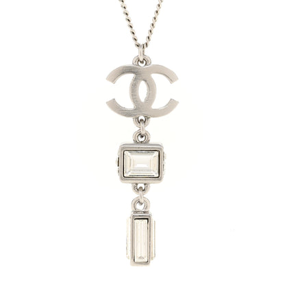 Chanel Crystal Baguette CC Drop Pendant Necklace Silver 4 of 7