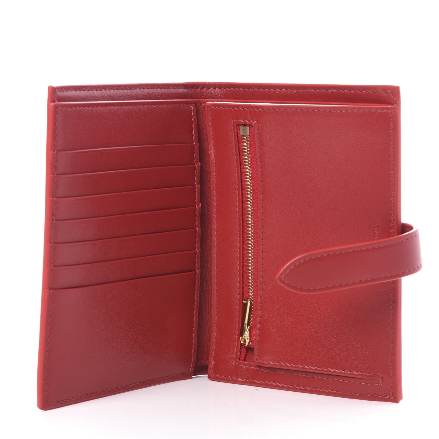 Grained Calfskin Medium Multifunction Strap Wallet Coquelicot