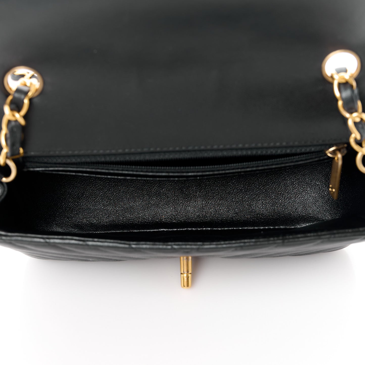 Lambskin Chevron Quilted Mini Rectangular Flap Black