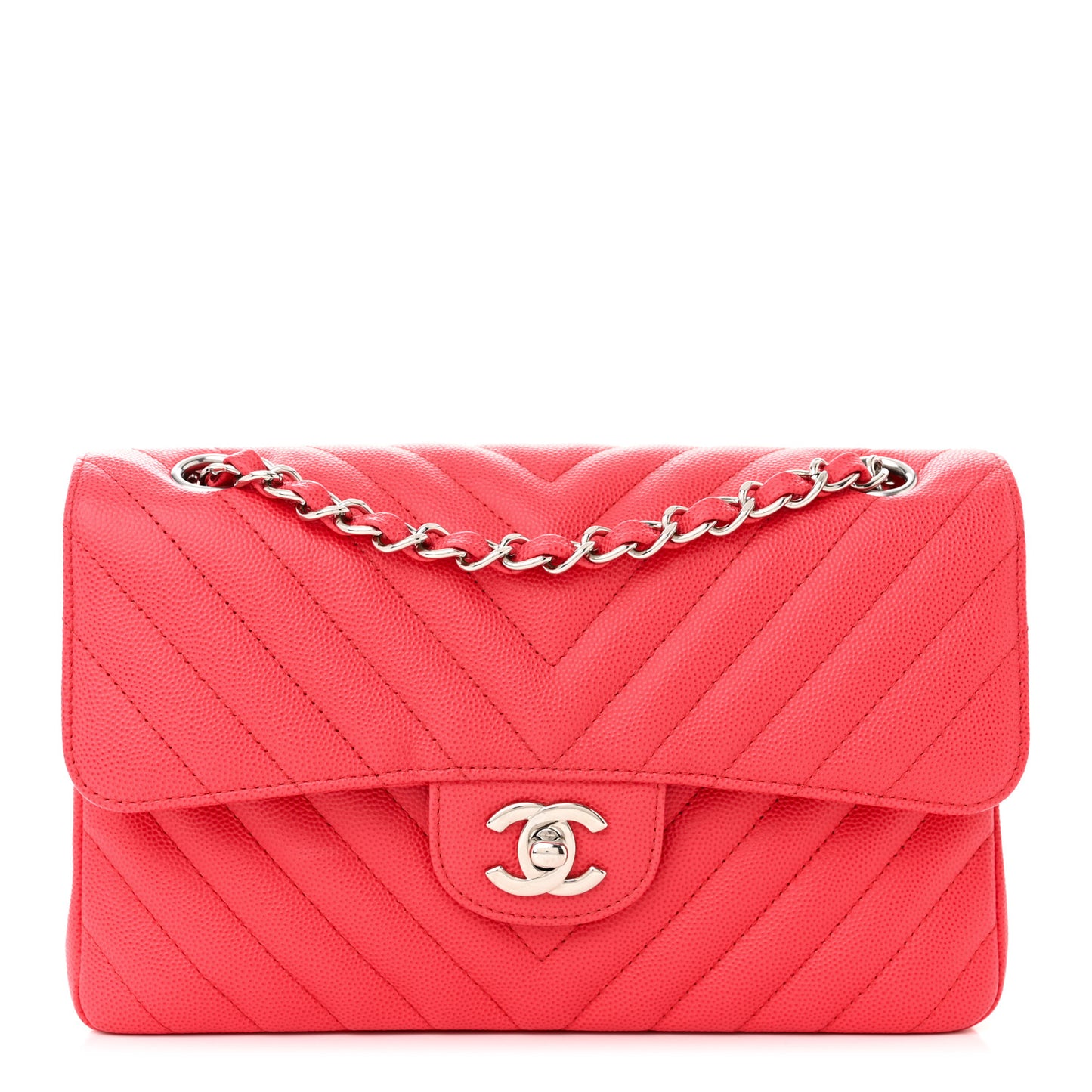 Caviar Chevron Quilted Small Double Flap Red
