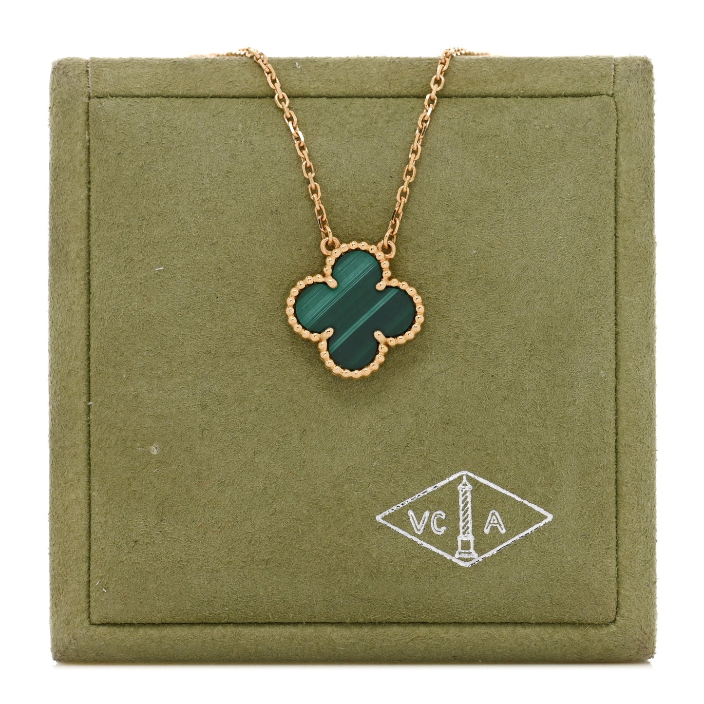 18K Yellow Gold Malachite Vintage Alhambra Pendant Necklace