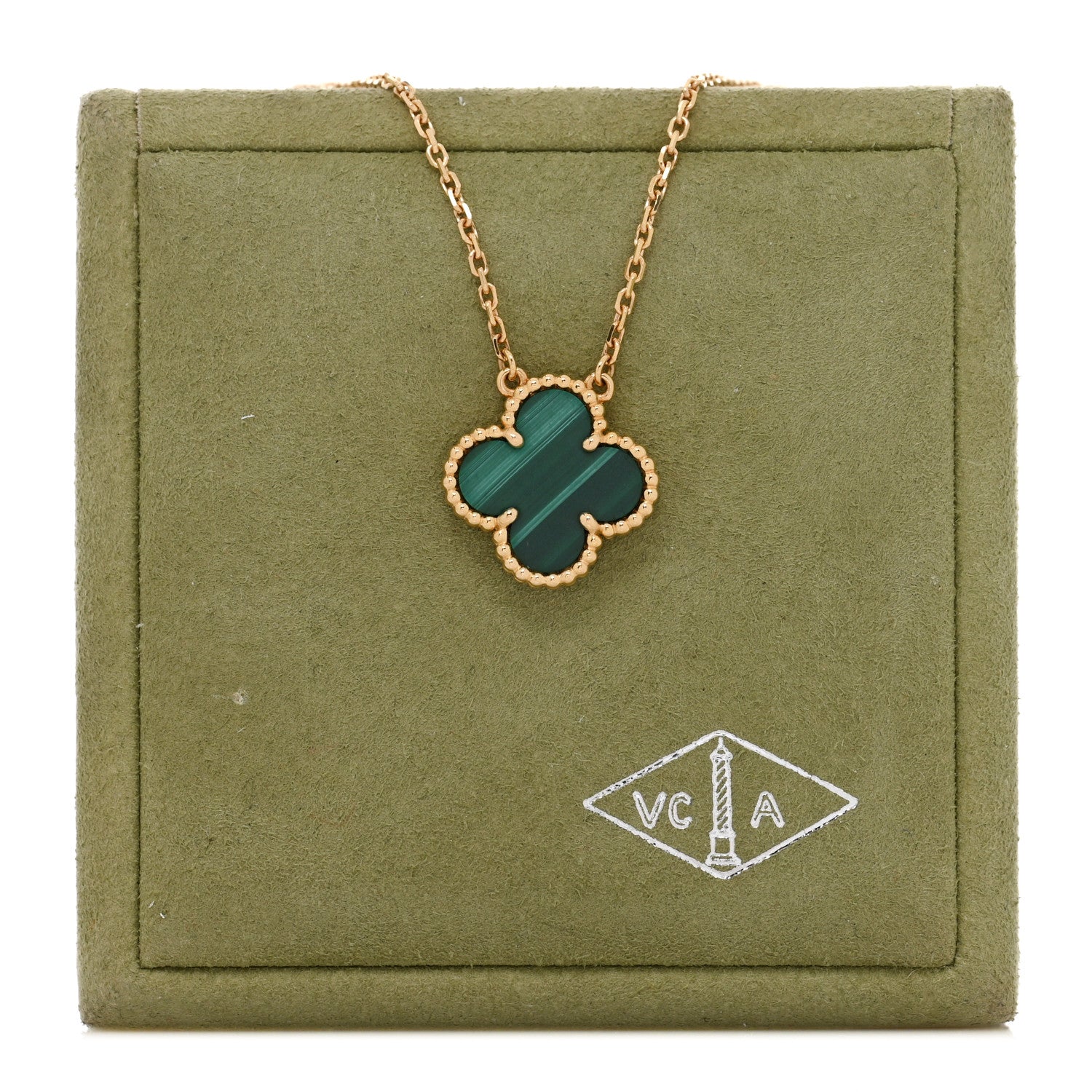 Van Cleef & Arpels 18K Yellow Gold Malachite Vintage Alhambra Pendant Necklace 5 of 5