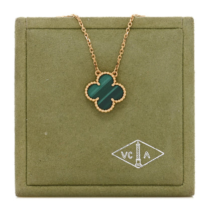 Van Cleef & Arpels 18K Yellow Gold Malachite Vintage Alhambra Pendant Necklace 5 of 5