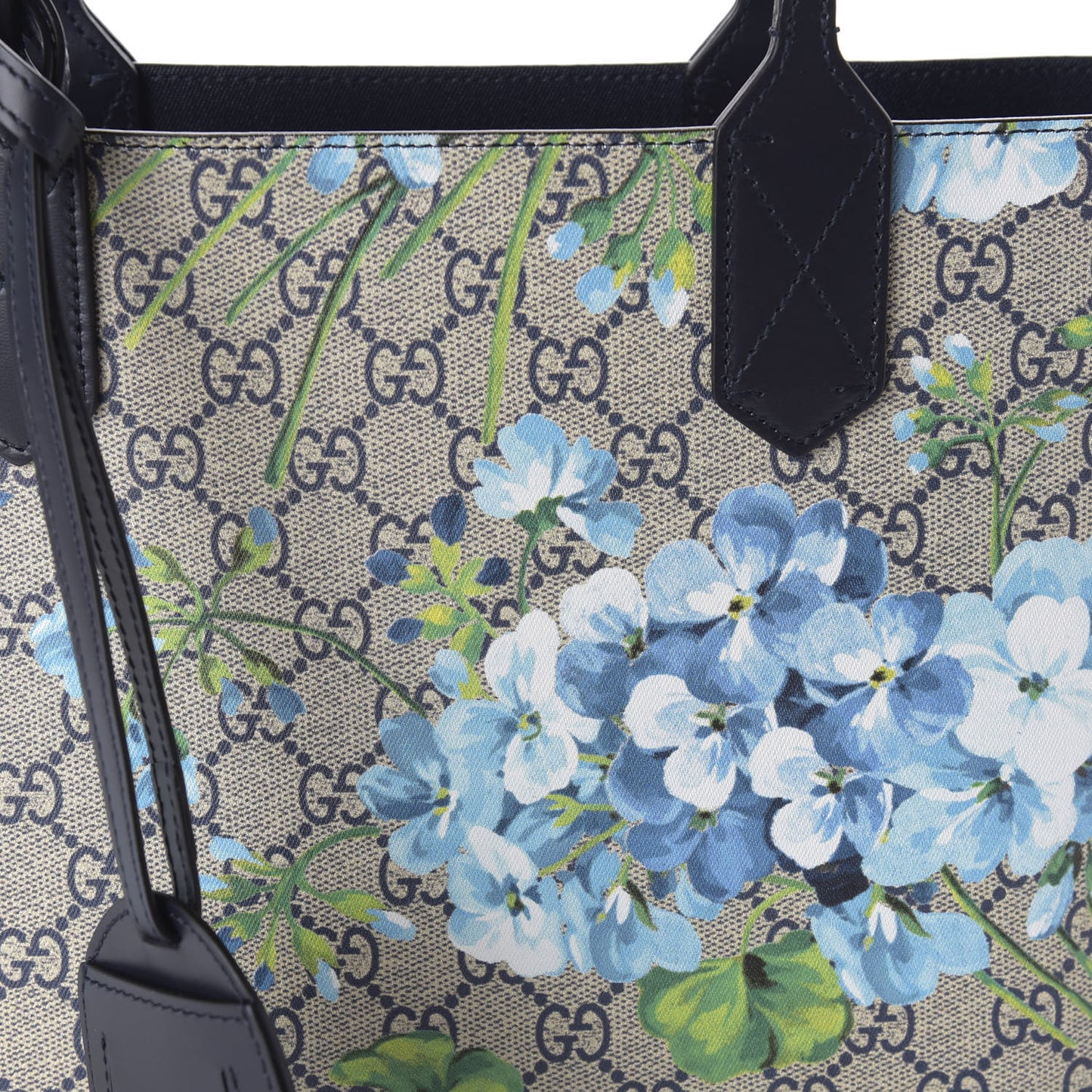 GG Supreme Monogram Blooms Small Reversible Tote Beige Blue Navy