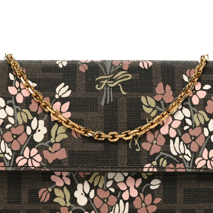 Fendi Fabric Jacquard FF 1974 Bouquet Print Continental Wallet On Chain Gold Tobacco Brown 8 of 11