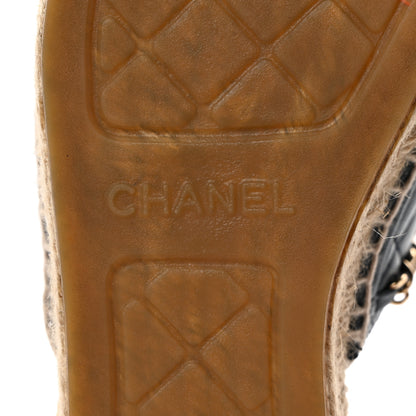 Chanel Lambskin Grosgrain Quilted CC Chain Espadrille Mules 37 Navy Black 8 of 10