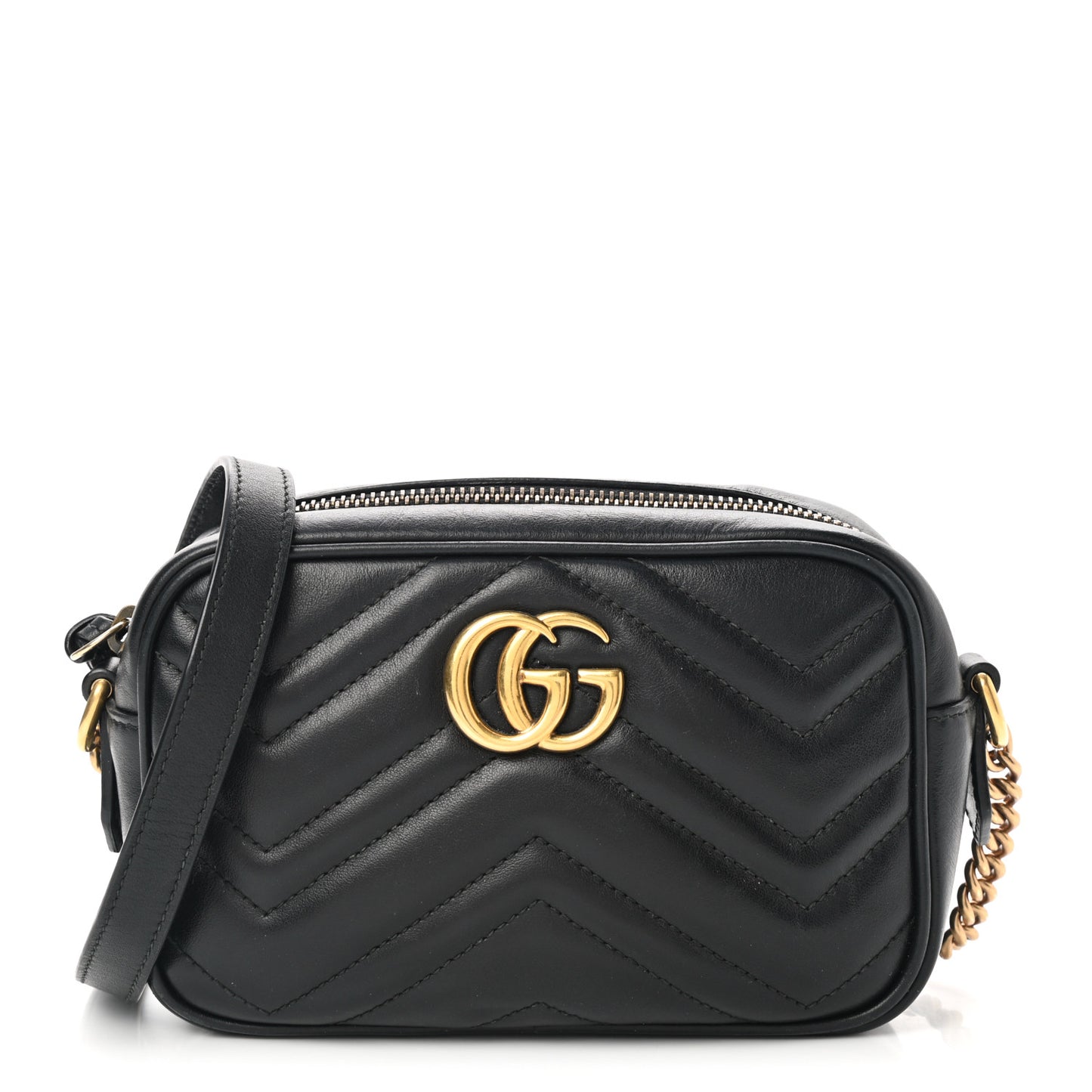 Calfskin Matelasse Mini GG Marmont Chain Shoulder Bag Black