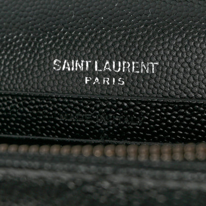 Saint Laurent Grain De Poudre Matelasse Chevron Monogram Chain Wallet Black 5 of 9