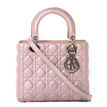 Christian Dior Pearly Lambskin Cannage Medium Lady Dior Lotus 1 of 16