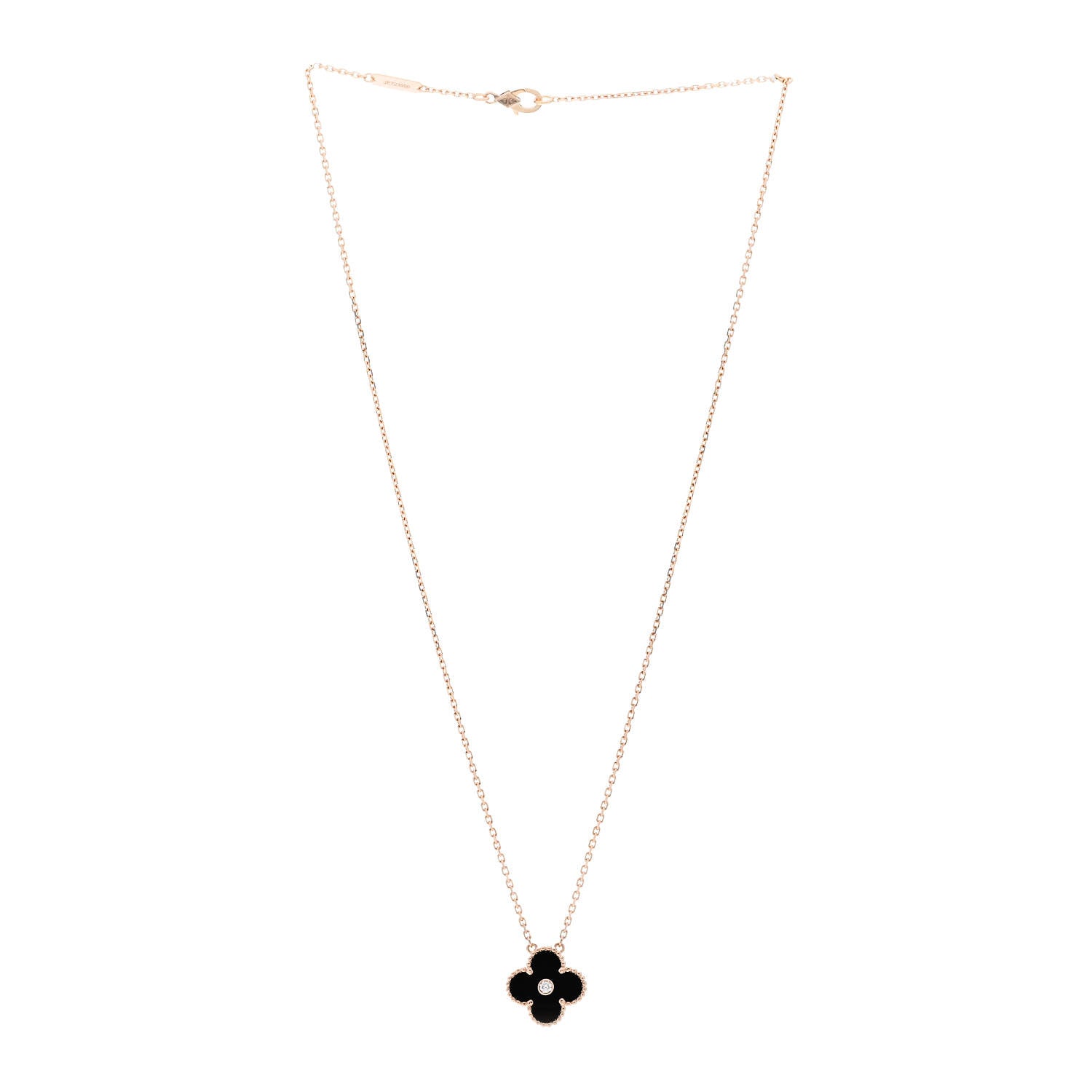 Van Cleef & Arpels 18K Rose Gold Diamond Black Onyx Vintage Alhambra Pendant Necklace 3 of 6
