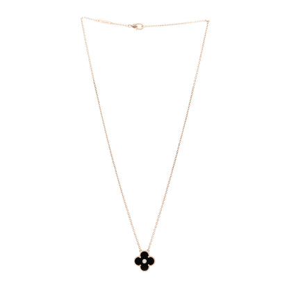 Van Cleef & Arpels 18K Rose Gold Diamond Black Onyx Vintage Alhambra Pendant Necklace 3 of 6
