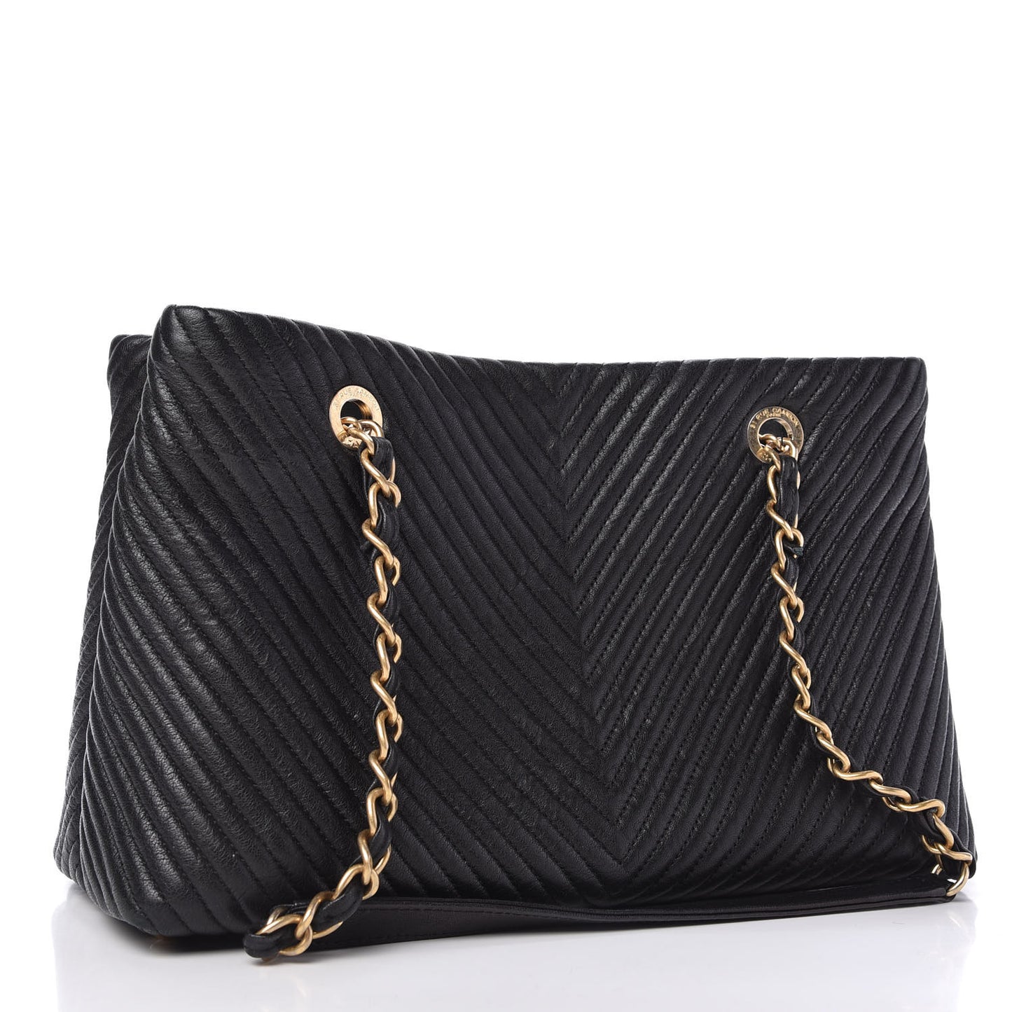 Wrinkled Lambskin Chevron Quilted Surpique Tote Black