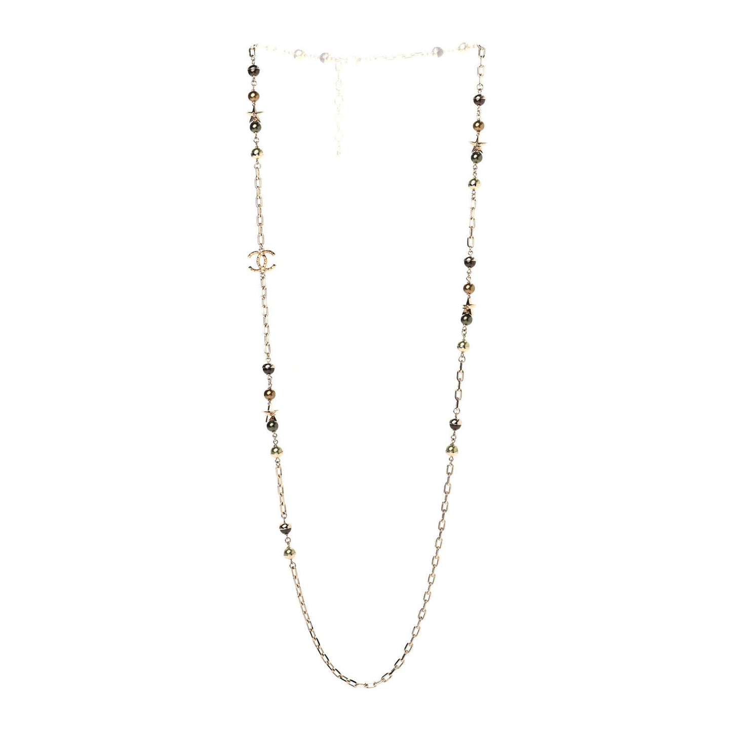 Beaded Star CC Long Necklace Green Gold