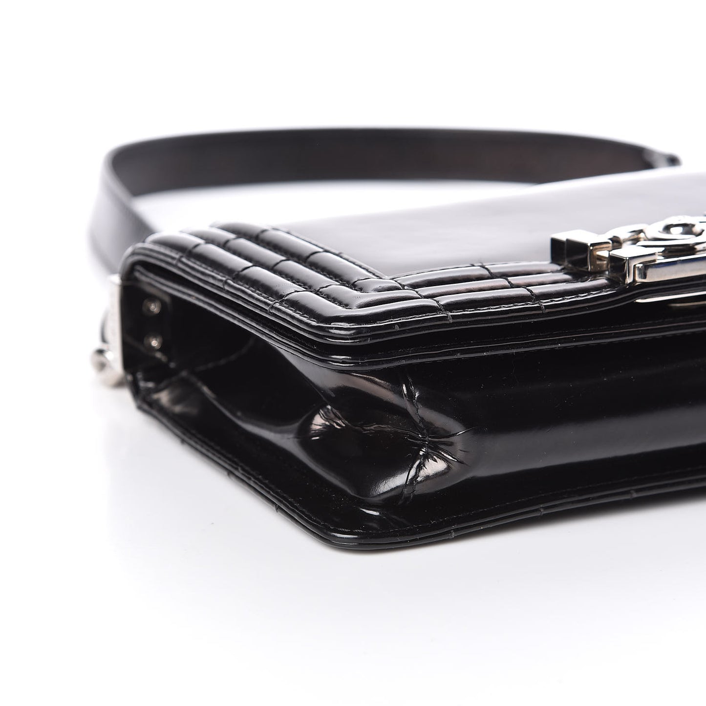 Glazed Calfskin Small Boy Flap Black