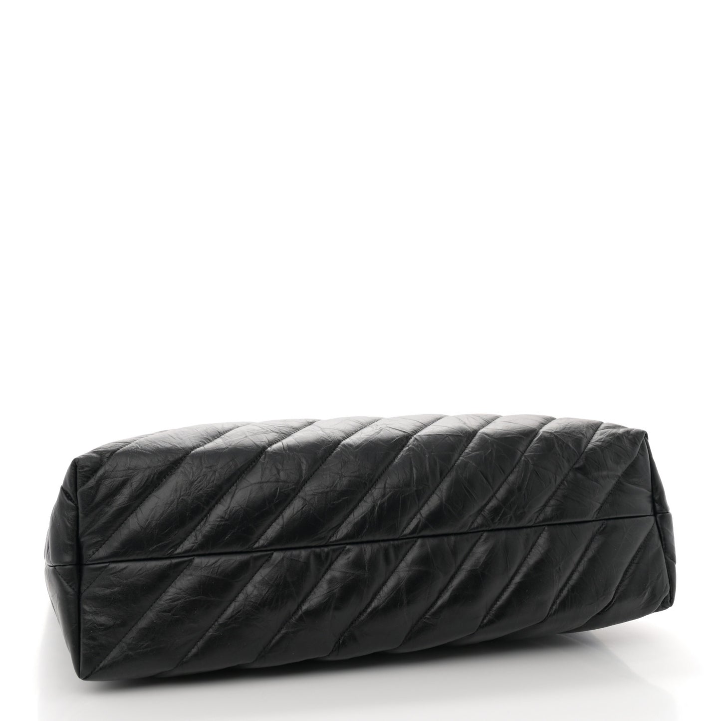 Crushed Calfskin Quilted Matte Black Hardware Large Crush Carry All Tote Bag Black