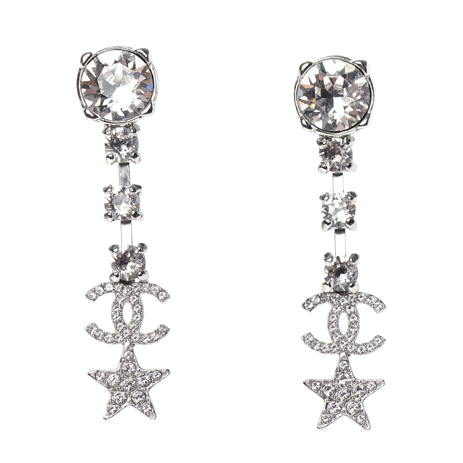 Chanel Crystal Starfall Drop CC Earrings Silver 1 of 4