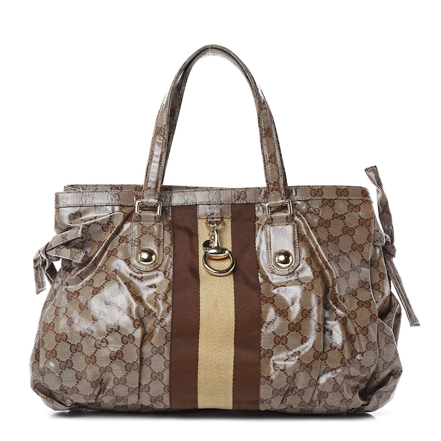 Gucci Crystal Monogram Medium Web Tote Brown 1 of 13