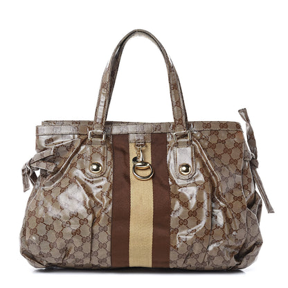 Gucci Crystal Monogram Medium Web Tote Brown 1 of 13