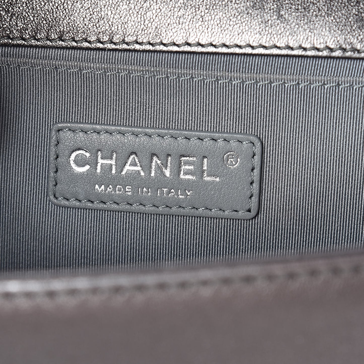 Metallic Lambskin Perforated Medium Boy Flap Dark Silver