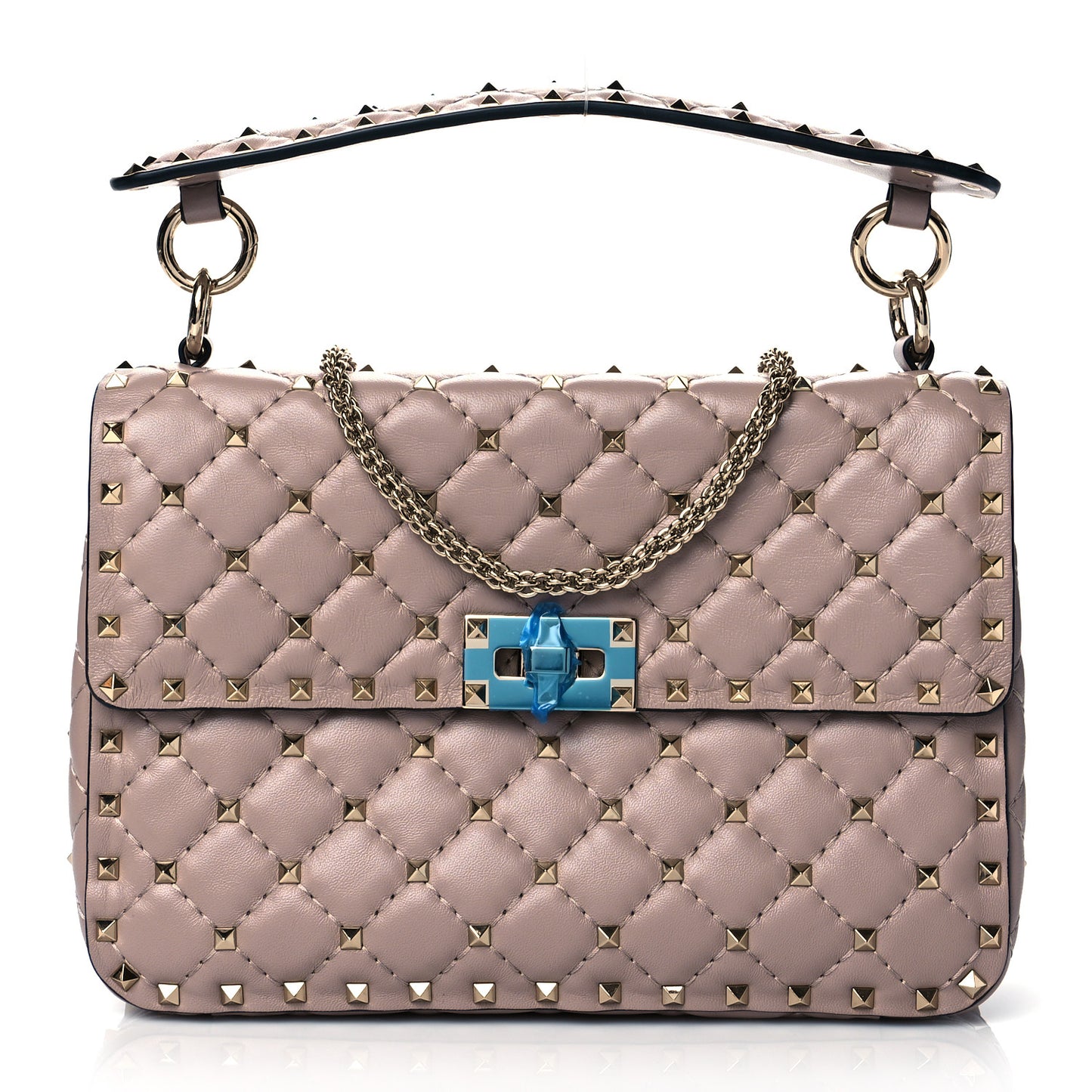 Lambskin Medium Rockstud Spike Shoulder Bag Poudre