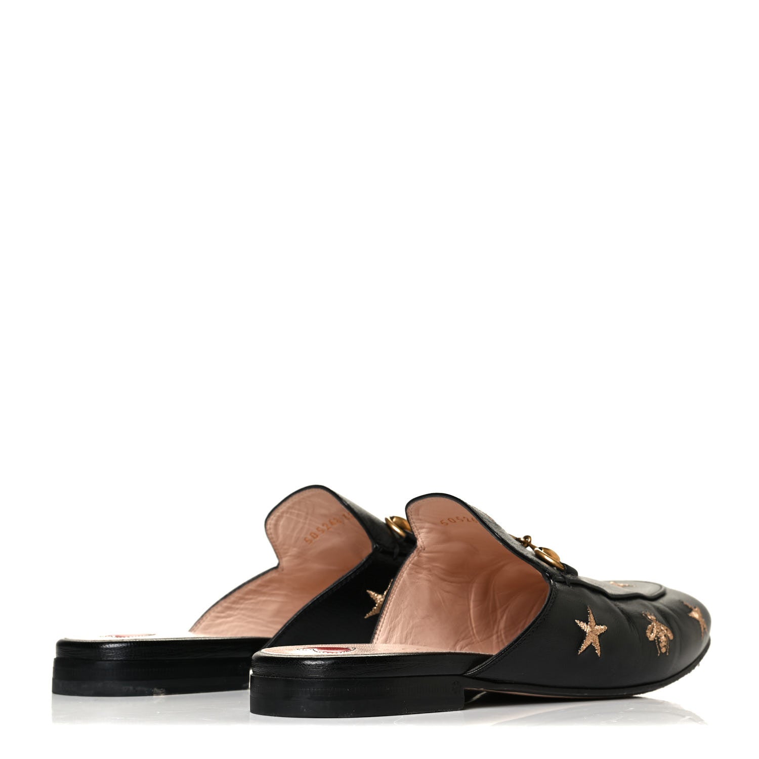 Gucci Goatskin Bee Star Embroidered Womens Princetown Slippers 38.5 Black 6 of 10
