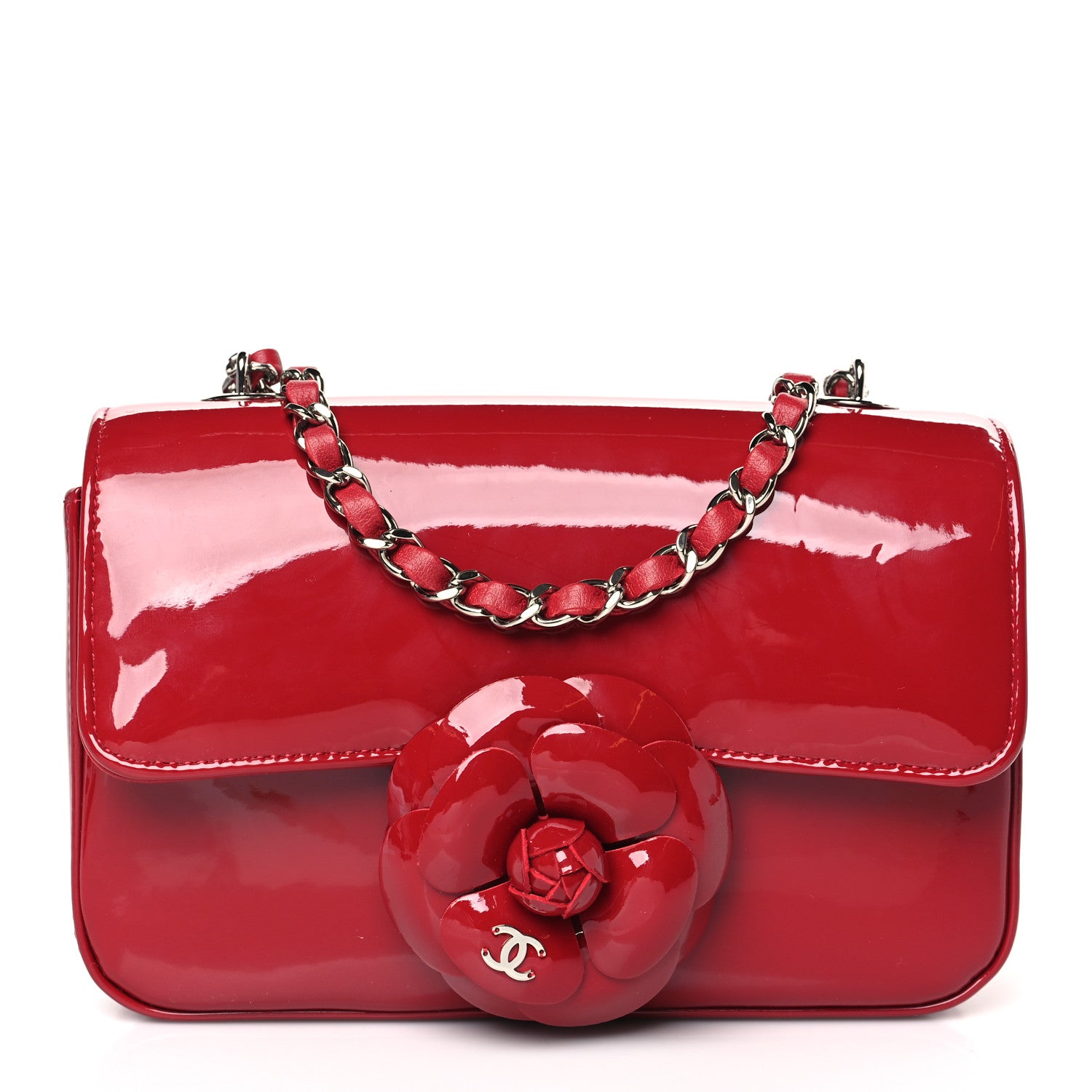 Chanel Patent Calfskin Small Camellia Flap Red 1 of 9