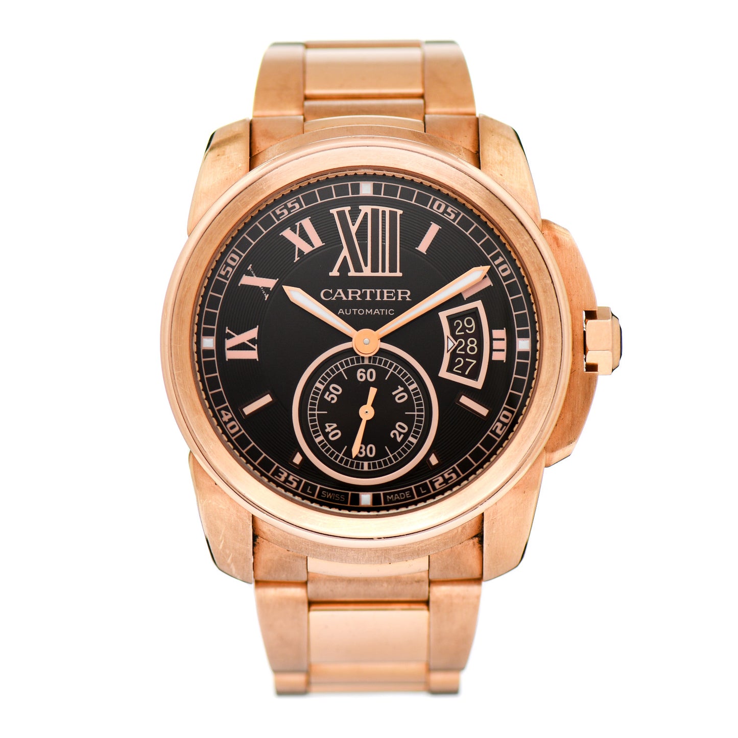 18K Pink Gold 42mm Calibre de Cartier Automatic Watch Chocolate