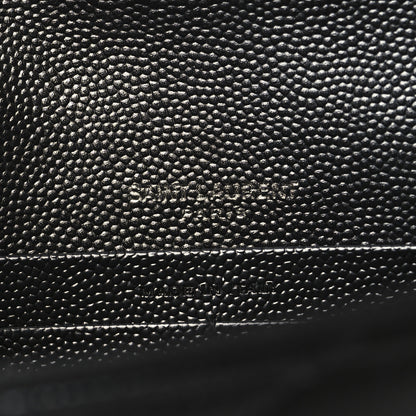 Saint Laurent Grain De Poudre Matelasse Chevron Monogram Monochrome Envelope Chain Wallet Black 6 of 10