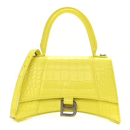 Balenciaga Shiny Calfskin Crocodile Embossed Small Hourglass Top Handle Bag Light Yellow 1 of 7