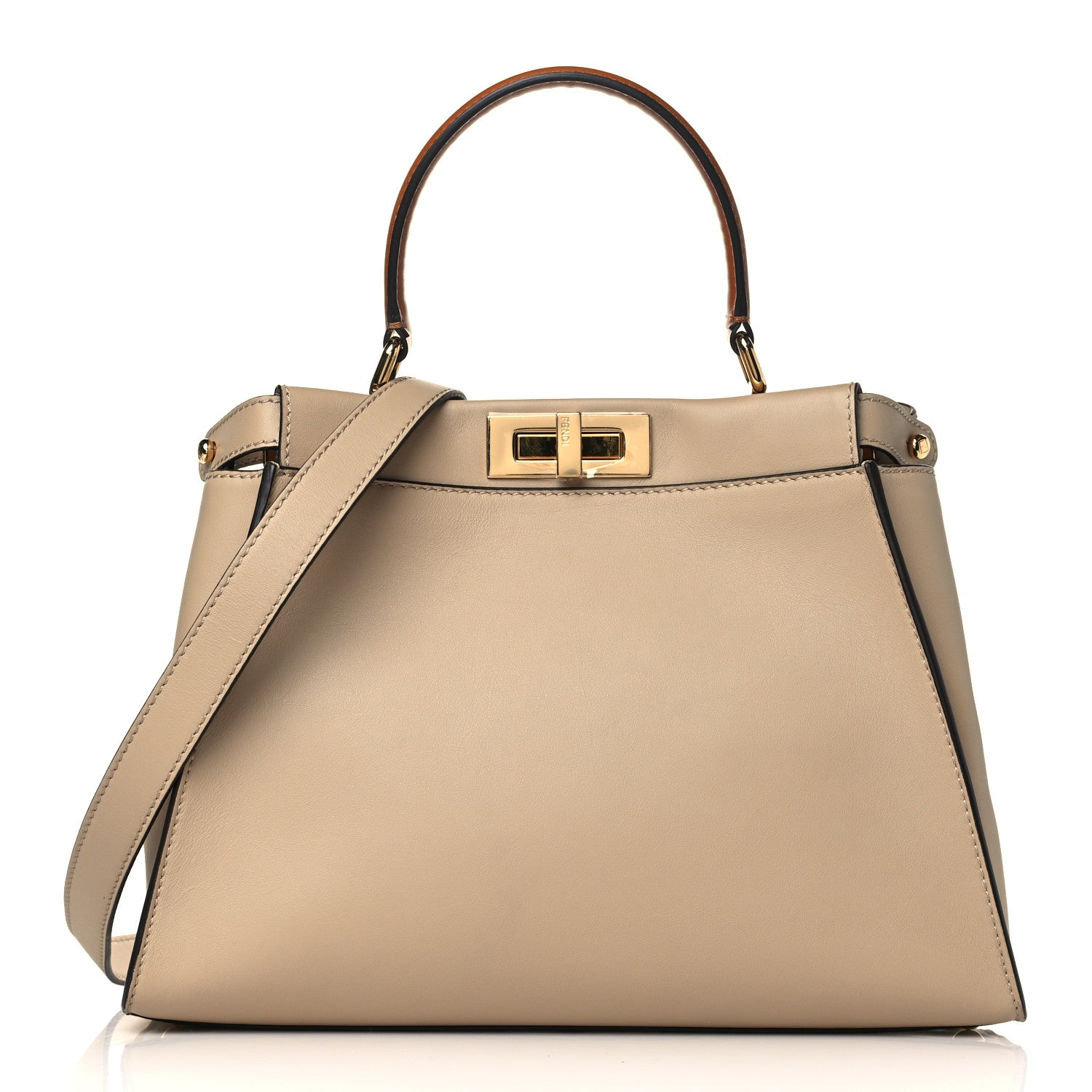 Fendi Vitello Seta Shiny Nappa Medium Peekaboo Iconic Satchel Deserto Mou 1 of 9
