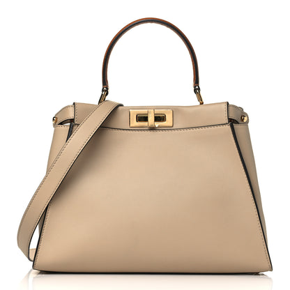 Fendi Vitello Seta Shiny Nappa Medium Peekaboo Iconic Satchel Deserto Mou 1 of 9