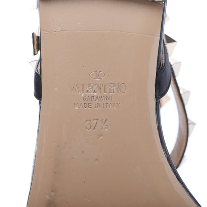 Valentino Garavani Calfskin Rockstud Ankle Wrap Flat Thong Sandals 37.5 Black 6 of 9