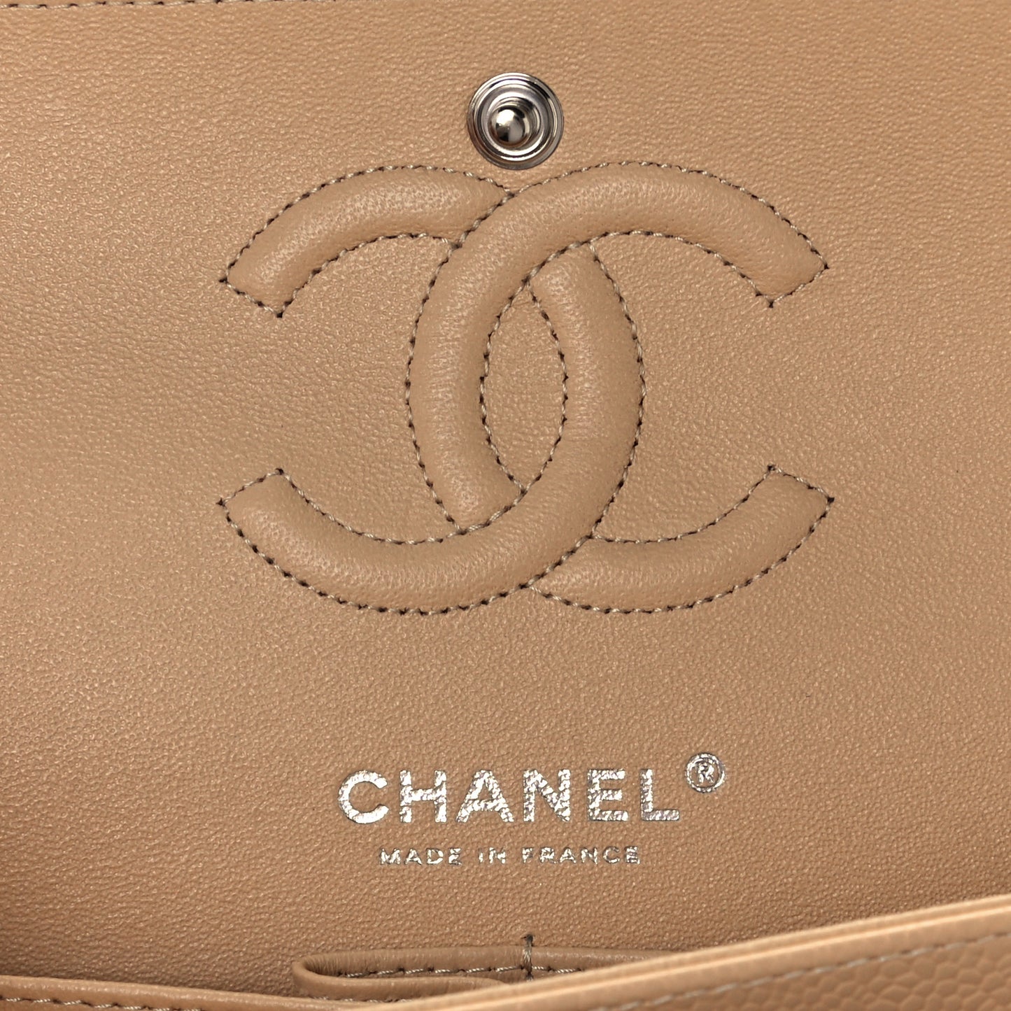 Caviar Quilted Small Double Flap Beige