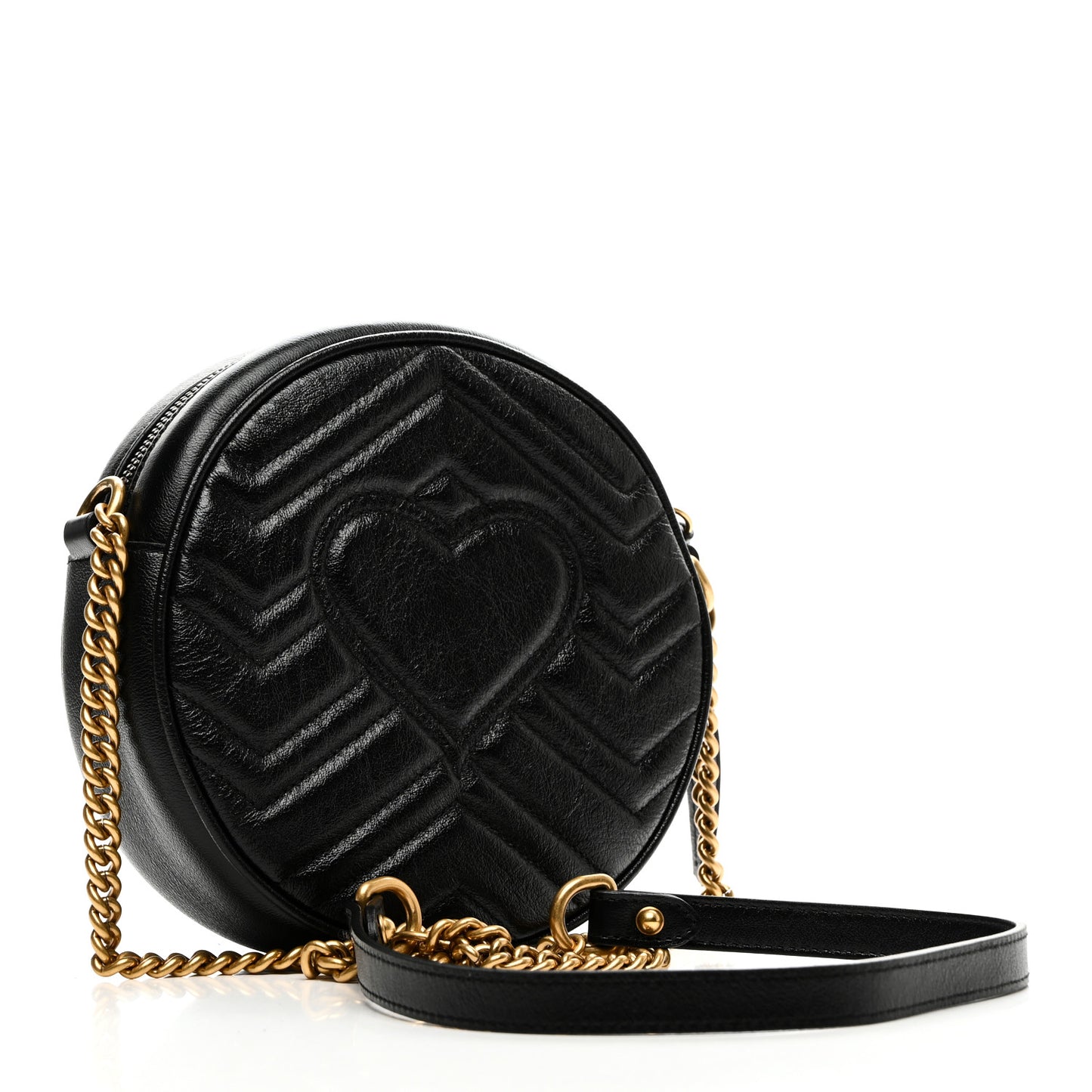 Azalea Calfskin Matelasse Heart Mini GG Marmont Round Shoulder Bag Black